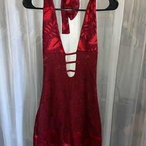 Women’s Red Lace Halter Dress